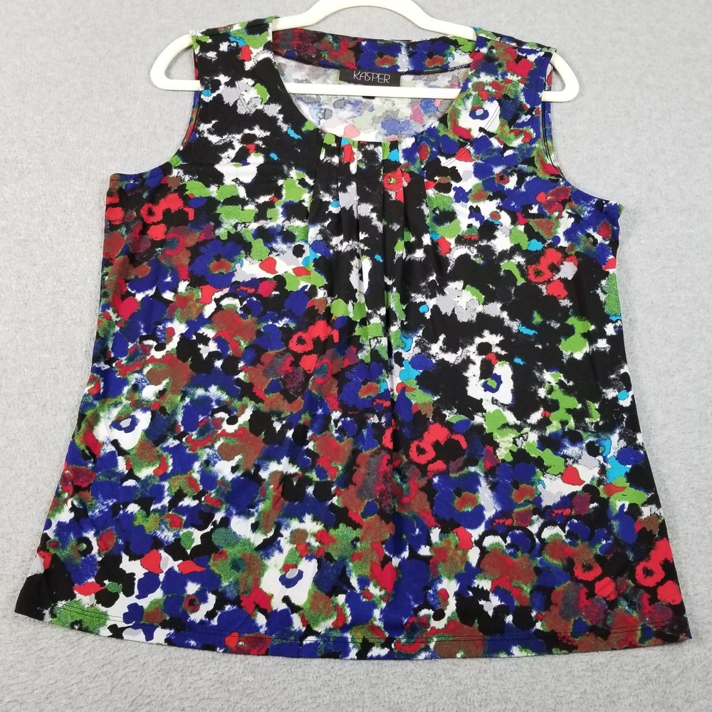 Kasper Blouse Women's Large L Abstract Floral Sleeveless Shell Tank Top Stretch